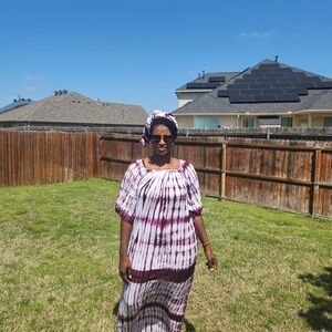 Purple and White Tie-Dye Dress with Headwrap